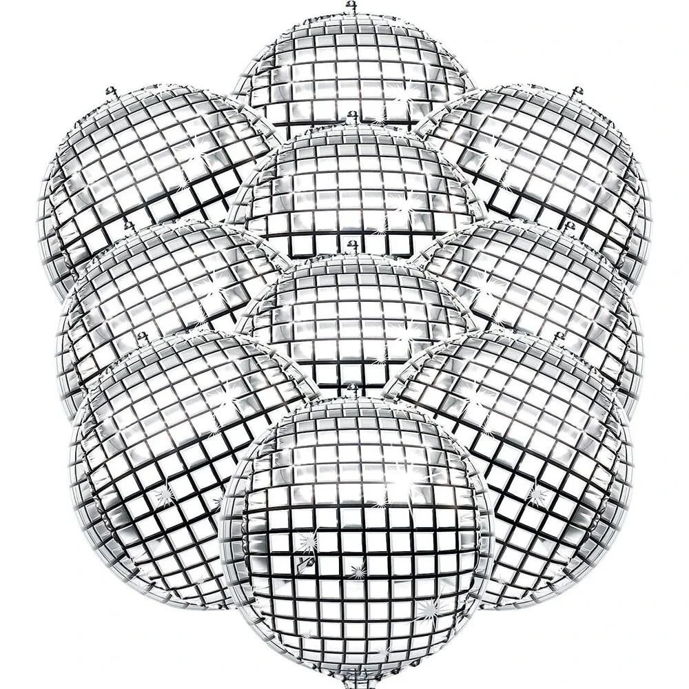 10-Pack 24inch 4D Large Round Aluminum Foil Balloons Self-sealing Disco Fever